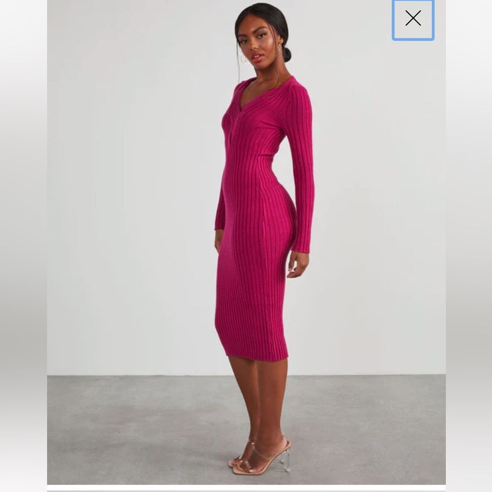Vici Magenta Long Sleeve Ribbed Dress